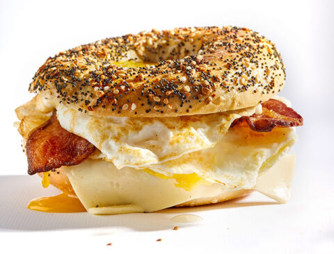 Breakfast bagel with bacon, egg, cheese